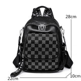 High Lattice Rivet Leather Backpack Large Capacity School Bags for Girls