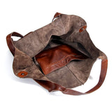 Aged Metal Look PU Leather Shoulder Bag Soft Tote Women Handbags