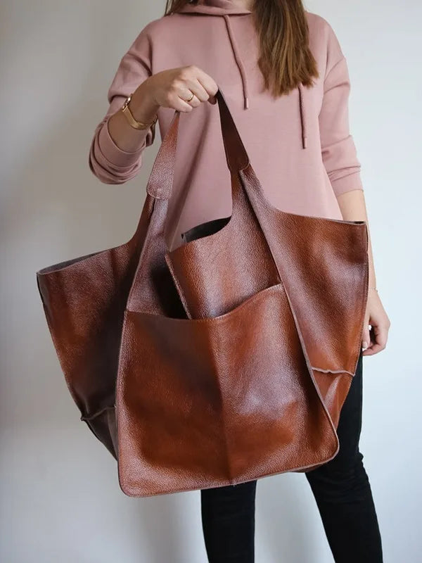 Aged Metal Look PU Leather Shoulder Bag Soft Tote Women Handbags