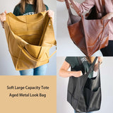 Aged Metal Look PU Leather Shoulder Bag Soft Tote Women Handbags