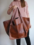 Aged Metal Look PU Leather Shoulder Bag Soft Tote Women Handbags