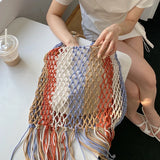 Braided Crochet Net Bag Women Casual Woven Travel Beach Bucket Tote Purse