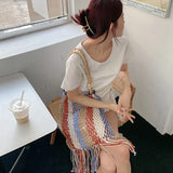 Braided Crochet Net Bag Women Casual Woven Travel Beach Bucket Tote Purse