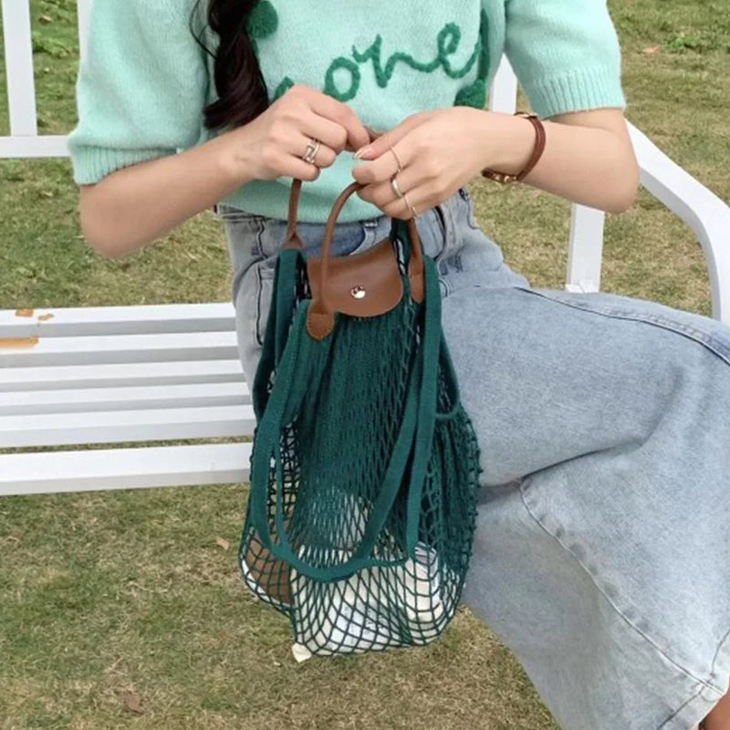 Cotton Mesh Hollow Net Rope Shoulder Bags Summer Basket Bag