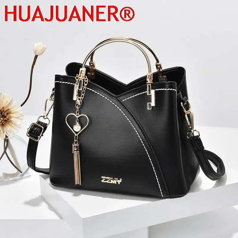 Women's Leather Shoulder Bag Heart Pendant Totes Bag