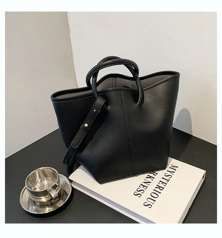 Matte Leather Bucket Bag Large Tote Women Shoulder Crossbody Handbag