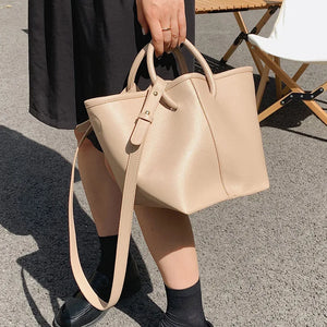 Matte Leather Bucket Bag Large Tote Women Shoulder Crossbody Handbag