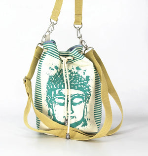 Canvas Buddha Print Bucket Bag Cross Body Shoulder Hand Bag