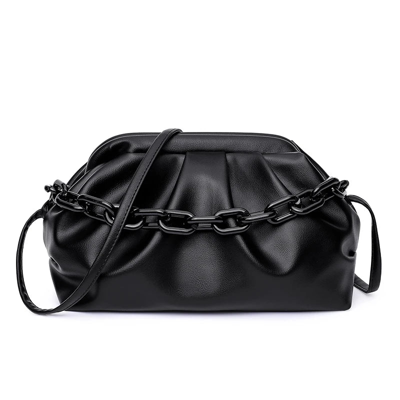 Soft Leather Cloud Shoulder Bag for Women Crossbody Travel Chain Handbag