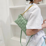 Casual Leather Woven Bag Shoulder Bags Women Chain Crossbody Handle Purses