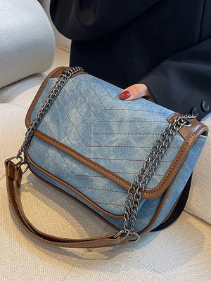 Contrast Denim Crossbody Bag for Women