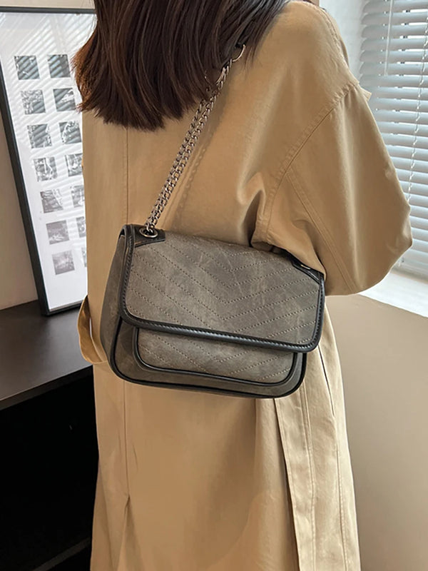 Contrast Denim Crossbody Bag for Women