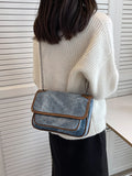 Contrast Denim Crossbody Bag for Women
