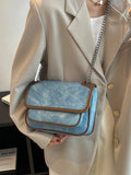 Contrast Denim Crossbody Bag for Women