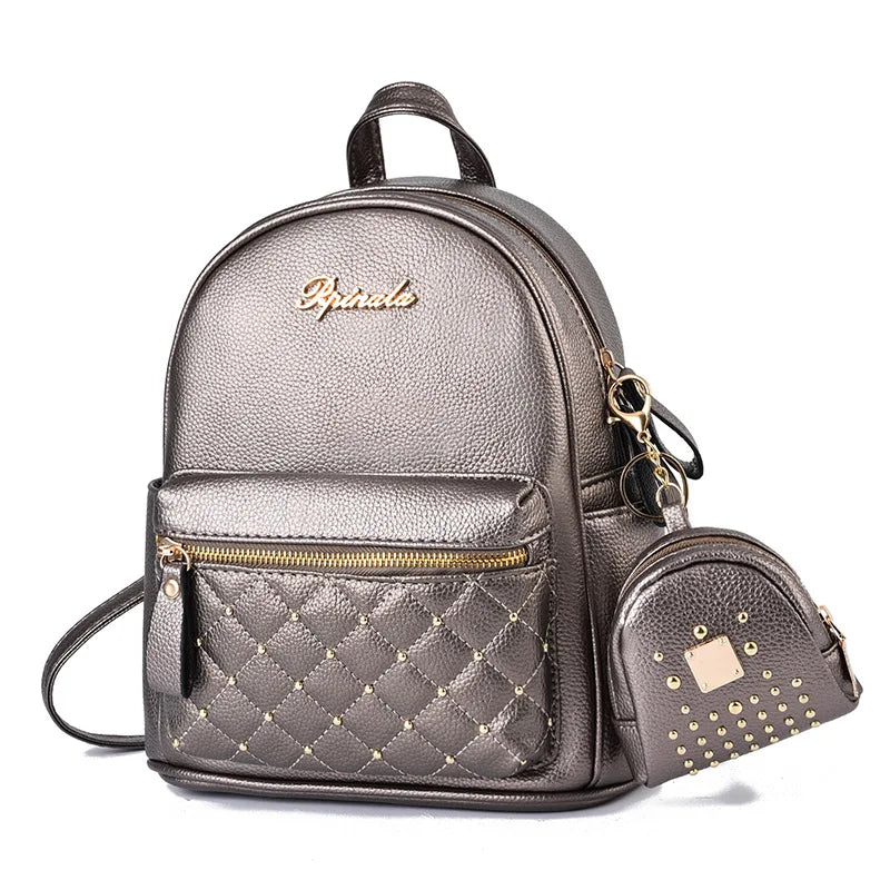 High Women Backpack Leather Shoulder Bags Rivets Light School Bags for Girls