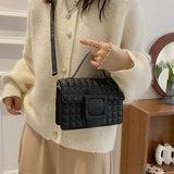 High PU Leather Shoulder Bag Square Solid Female Crossbody Purse