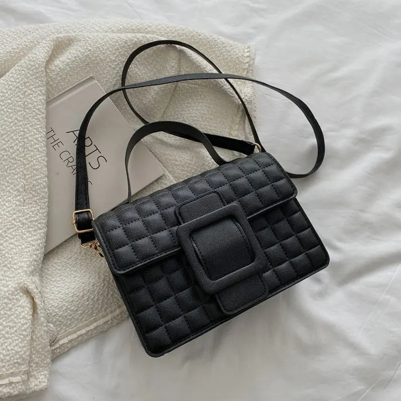 High PU Leather Shoulder Bag Square Solid Female Crossbody Purse