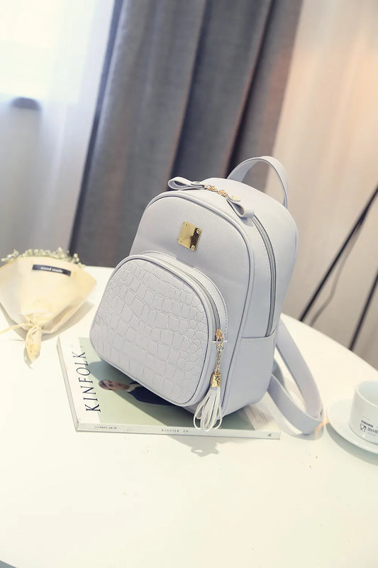 Women Backpack PU Schoolbag for Teenager Girls Female Preppy Style Solid Small B