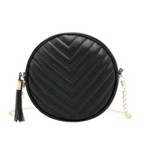Round Leather Crossbody Bag with Tassel