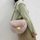 Faux Fur Flap Crossbody Bag Plush Shoulder Winter Shopper Handbag