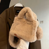 Soft Faux Fur Tote Bag for Women Ladies Handbag Purses