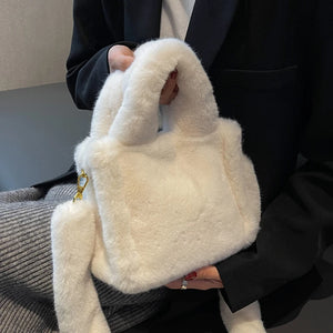 Soft Faux Fur Tote Bag for Women Ladies Handbag Purses