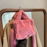Soft Faux Fur Tote Bag for Women Ladies Handbag Purses