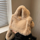Soft Faux Fur Tote Bag for Women Ladies Handbag Purses
