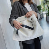 Faux Fur Tote Handbag Winter Shopper Ladies Shoulder Bag Plush Female Top Handle