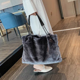 Faux Fur Tote Handbag Winter Shopper Ladies Shoulder Bag Plush Female Top Handle