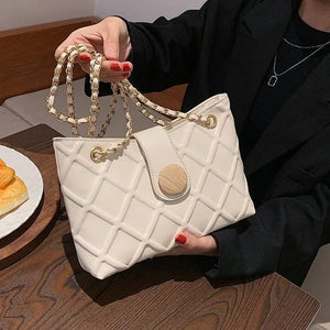 Female Chain Crossbody Grid Shoulder Bag High Leather Handbags