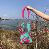Crochet Flower Wrist Bag Tote with Acrylic Chains