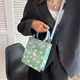 Flower Printing Handbag Women Pu Graffiti Messenger Bag