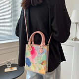 Flower Printing Handbag Women Pu Graffiti Messenger Bag