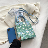 Flower Printing Handbag Women Pu Graffiti Messenger Bag