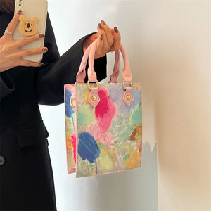Flower Printing Handbag Women Pu Graffiti Messenger Bag
