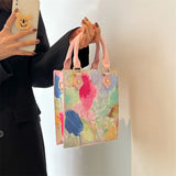 Flower Printing Handbag Women Pu Graffiti Messenger Bag