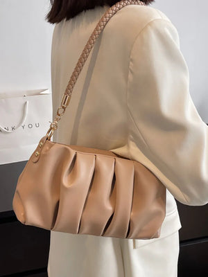 Fold Women's Bag Pu Leather Solid Underarm Shoulder Bags Handbag Female Tote