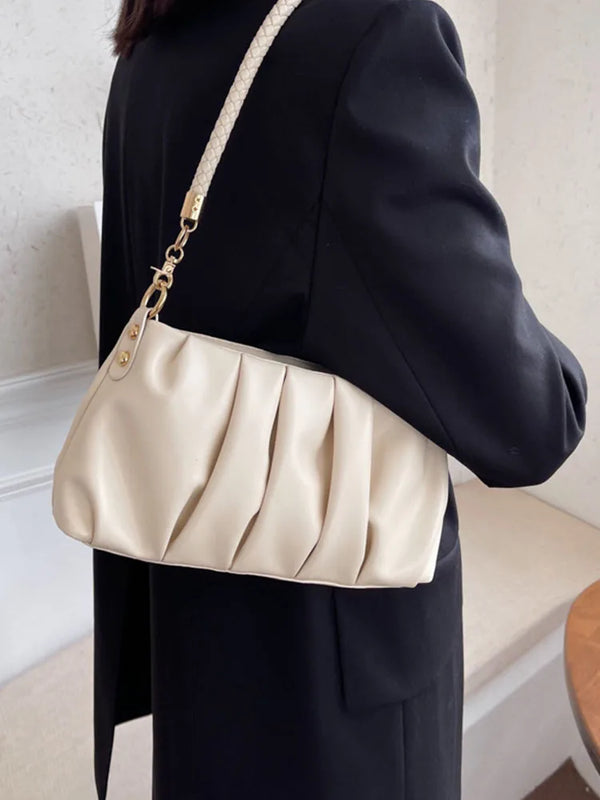 Fold Women's Bag Pu Leather Solid Underarm Shoulder Bags Handbag Female Tote