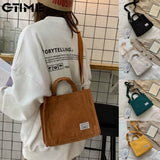 Corduroy Ladies Shoulder Bag Solid Messenger Square