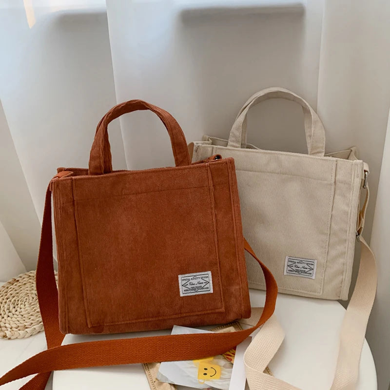 Corduroy Ladies Shoulder Bag Solid Messenger Square