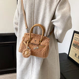 Plush Fabric Women's Shoulder Crossbody Bag Faux Lambs Wool Fluffy Fur Winter
