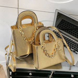 Small Square Metal Chain Clutch Shoulder Bag