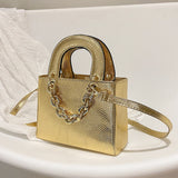 Small Square Metal Chain Clutch Shoulder Bag