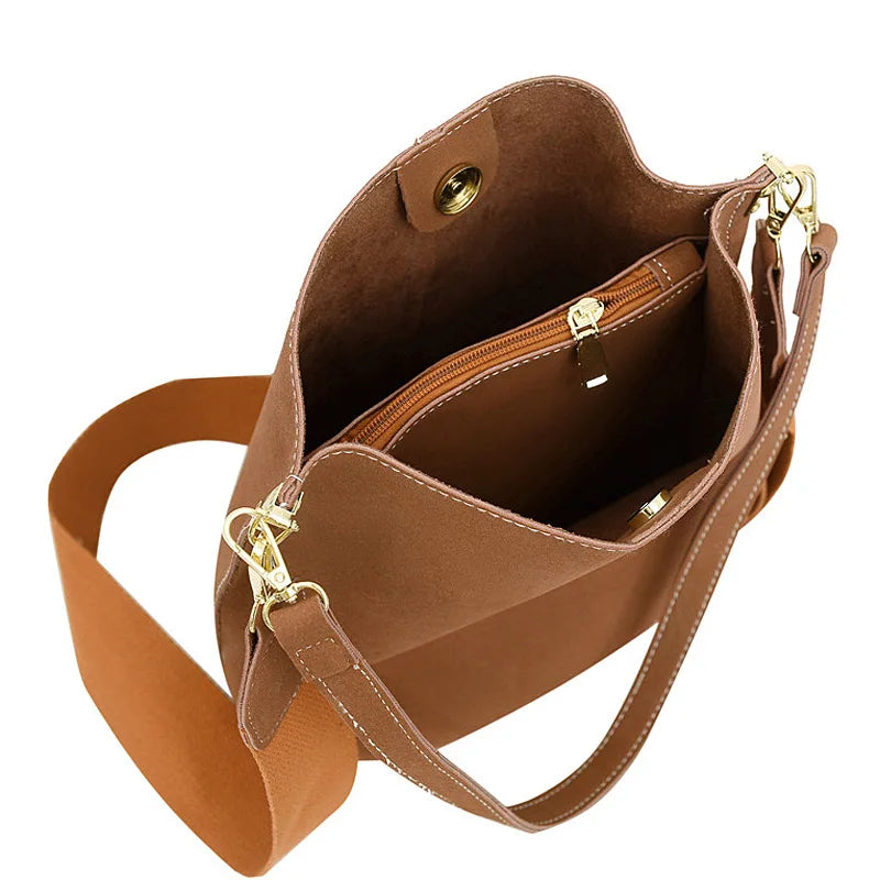 Vintage Frosted Bucket Bag High Capacity Shoulder Messenger Bag