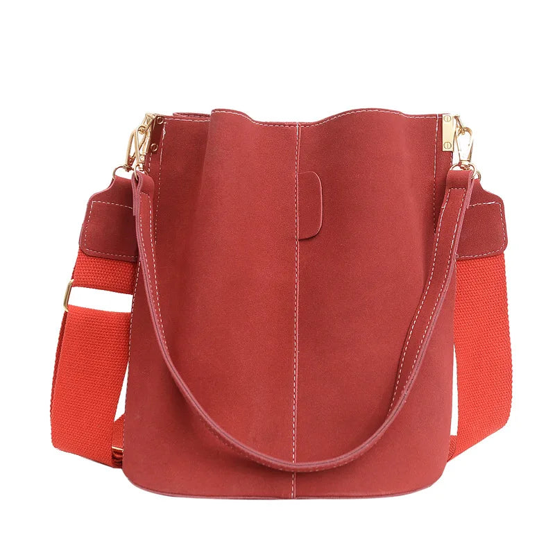 Vintage Frosted Bucket Bag High Capacity Shoulder Messenger Bag
