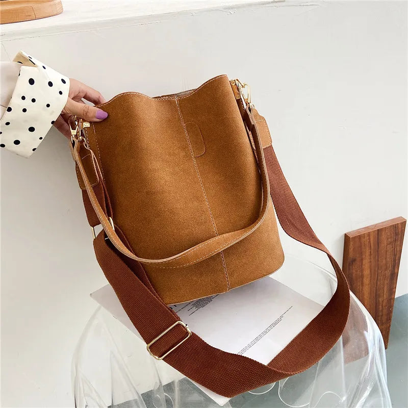 Vintage Frosted Bucket Bag High Capacity Shoulder Messenger Bag