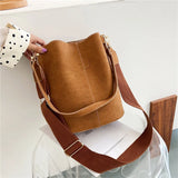 Vintage Frosted Bucket Bag High Capacity Shoulder Messenger Bag