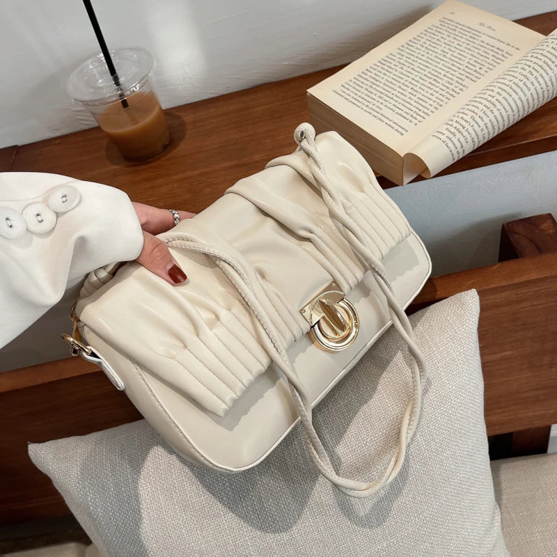 Ruched PU Leather Shoulder Bag Small Crossbody Square