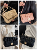 Ruched PU Leather Shoulder Bag Small Crossbody Square